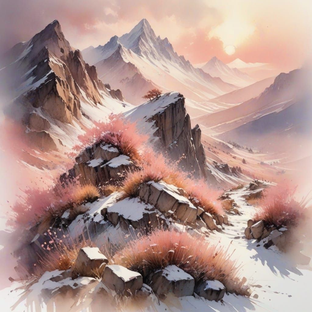 Alpine Sunrise: Watercolour and Cinematic Style