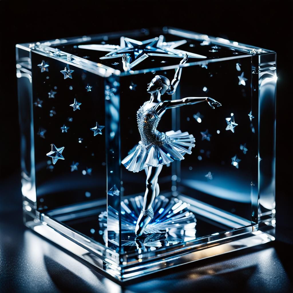 Enameled Glass Star Dancer in Crystal Box, HDR Photo