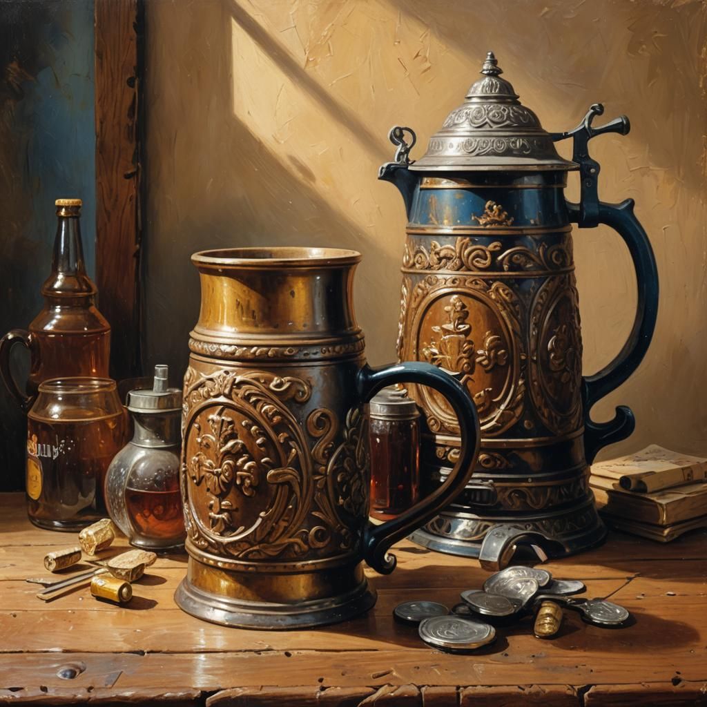 Beer Steins Still Life in Oil by Gurney