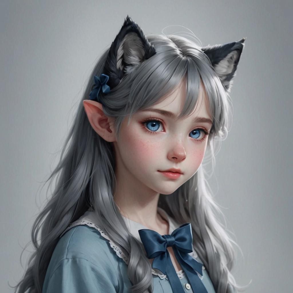 Cute Pastel Wolf Girl with Rosy Cheeks and Pointed Ears