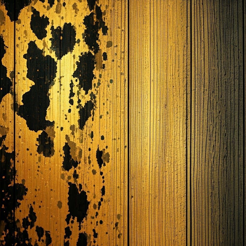 Elegant Gold and Black Abstract Art Deco Painting on Wood