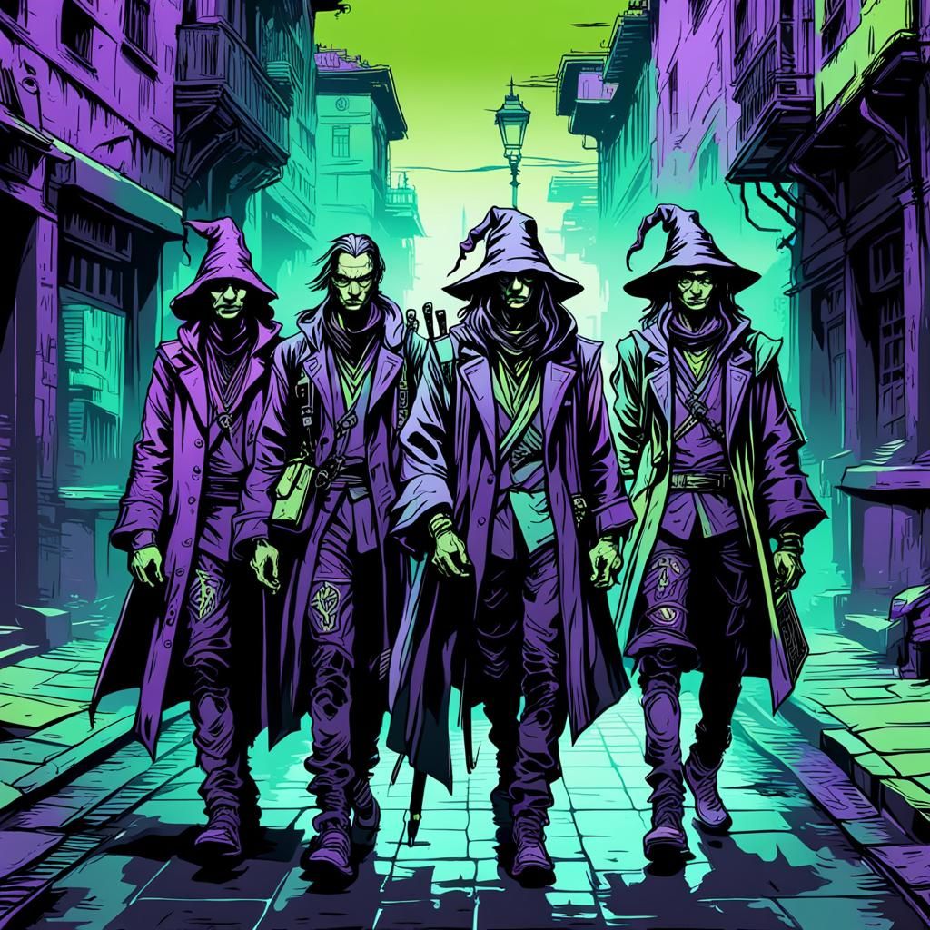 Cyberpunk Wizards Headed to School in Duotone