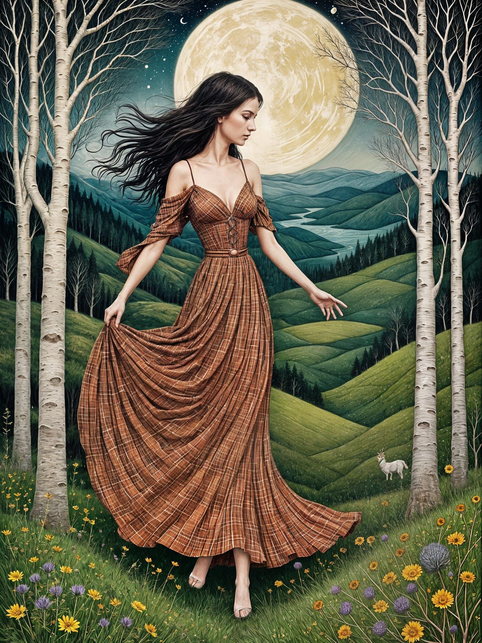 Scottish Celtic Goddess Dancing Under Full Moonlight