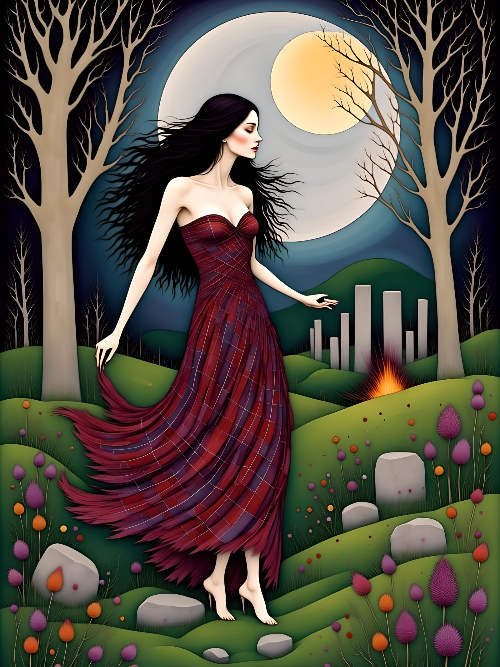 Celtic Goddess Dancing Under the Moonlit Standing Stones