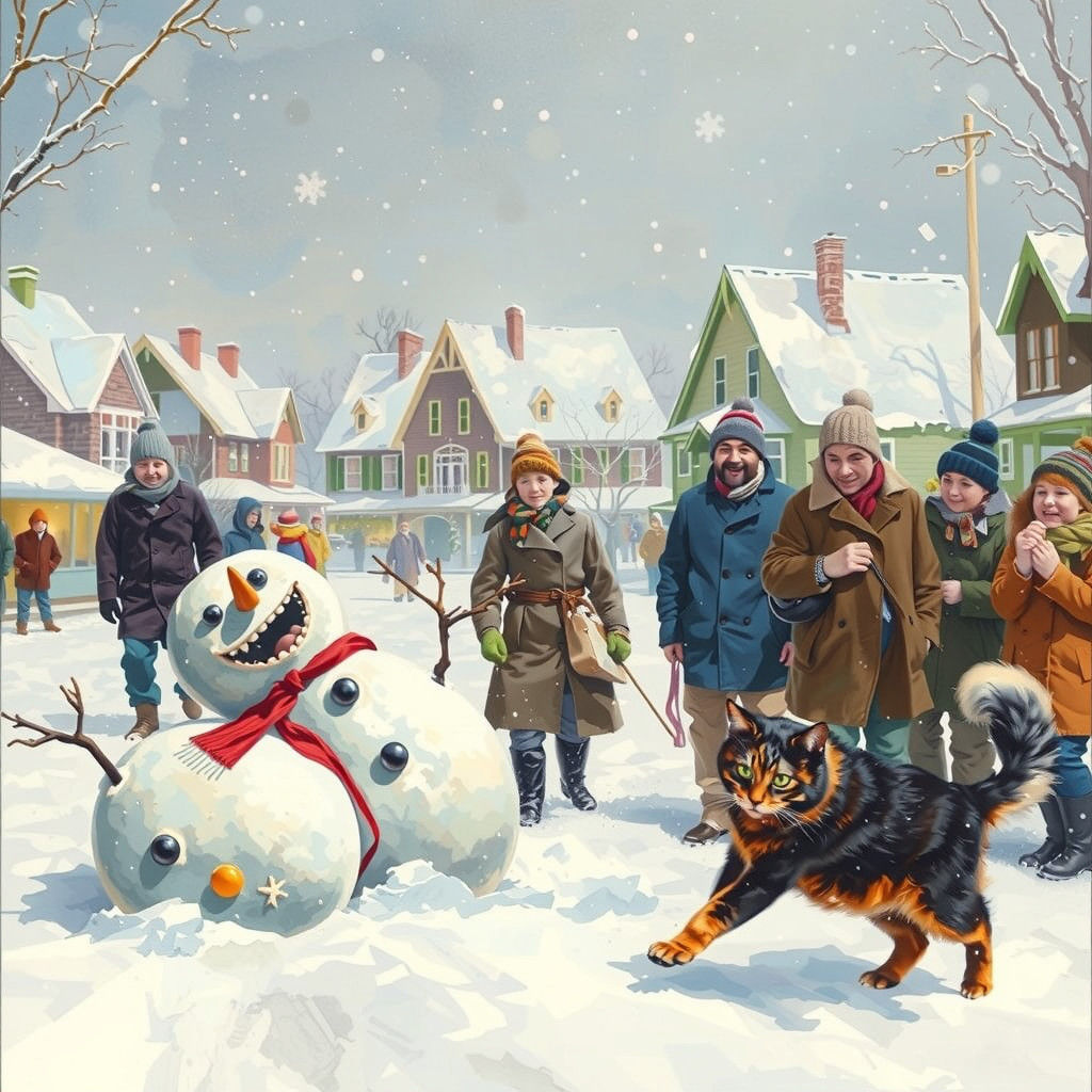 Joyful Winter Scene in Watercolor Style