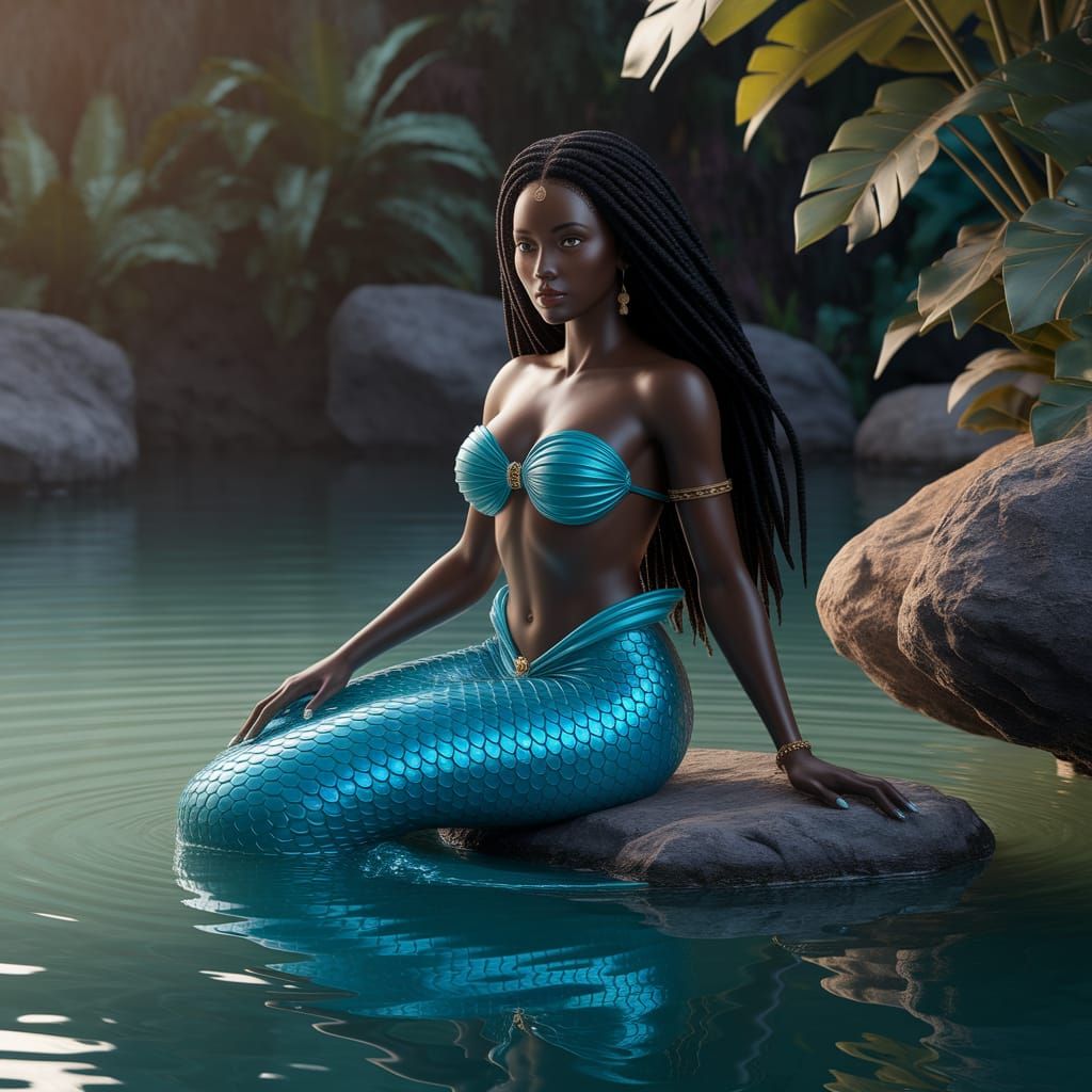 African Water Goddess Mami Wata in Tropical Lagoon