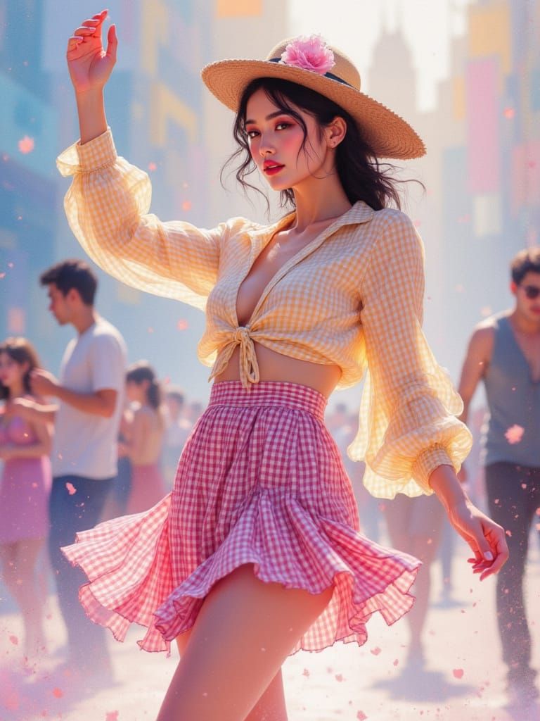 Vibrant Korean Woman Dancing in Golden Hour