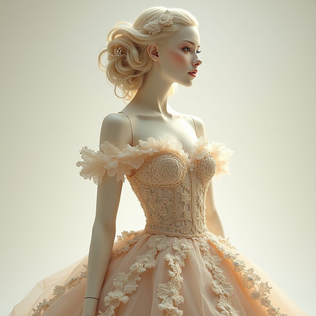 delicate petite stunning woman, gorgeous textured, sewing, k...