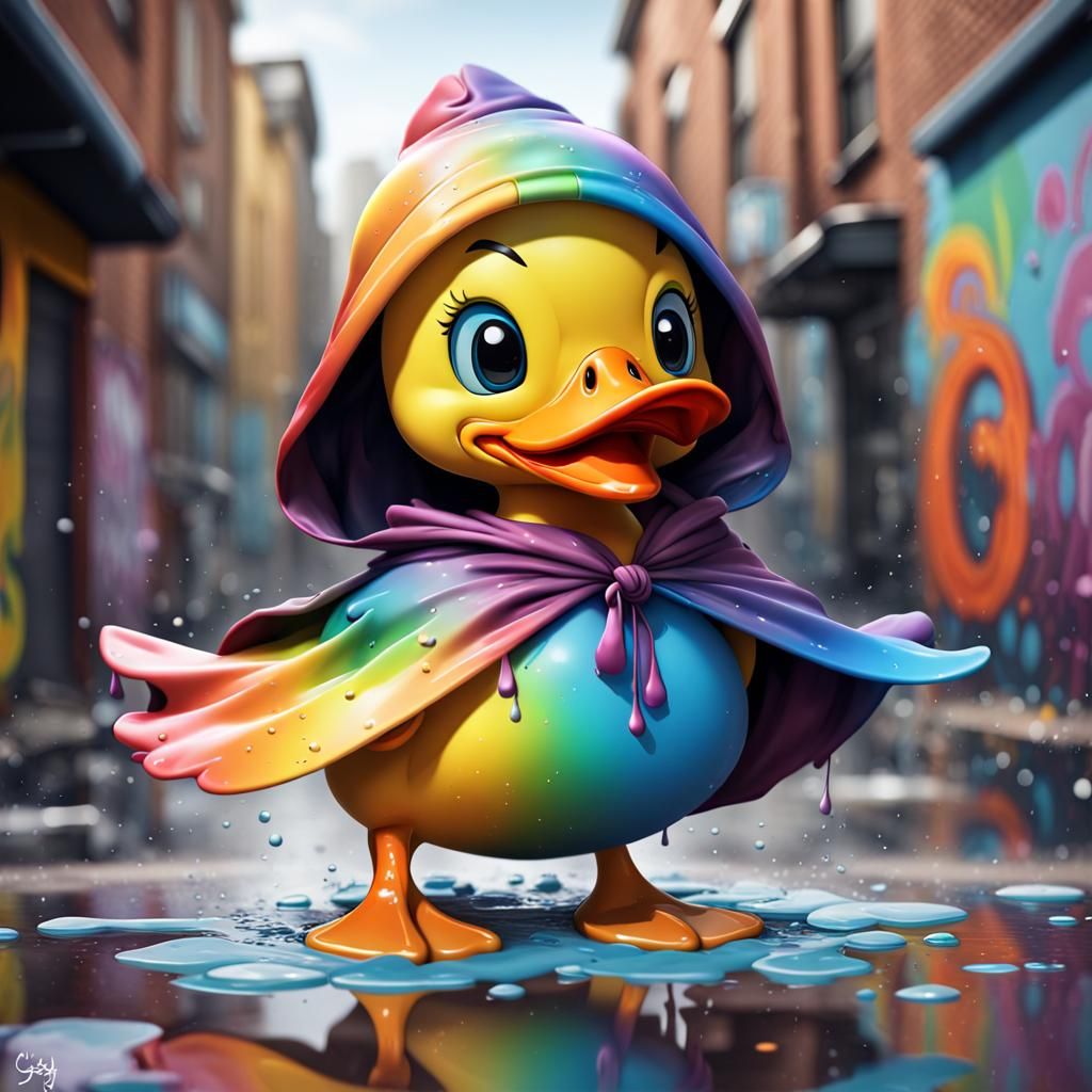 Rainbow Duck Superhero in Graffiti Art Style