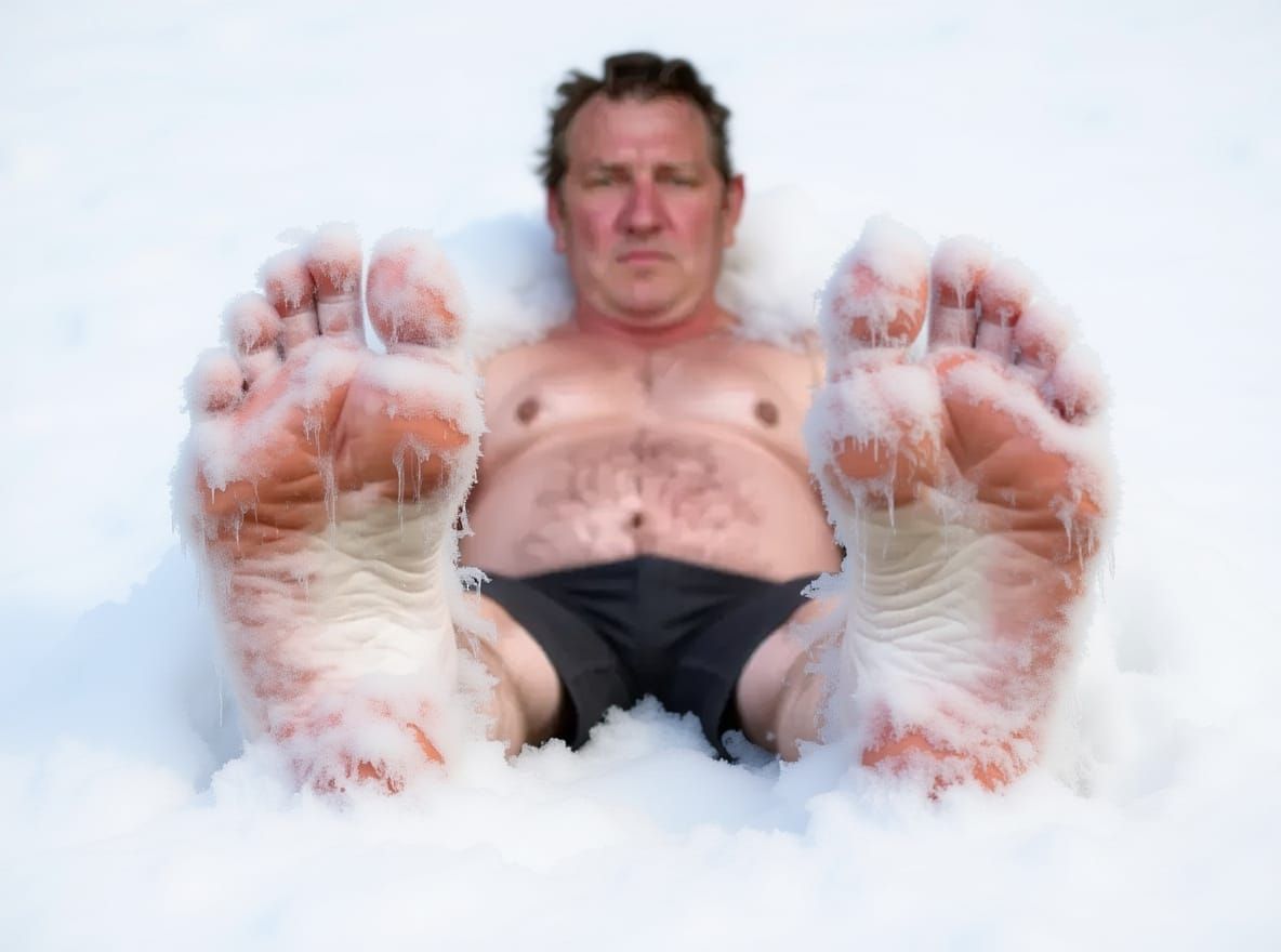 Man Surrounded by Majestic Ice Formations