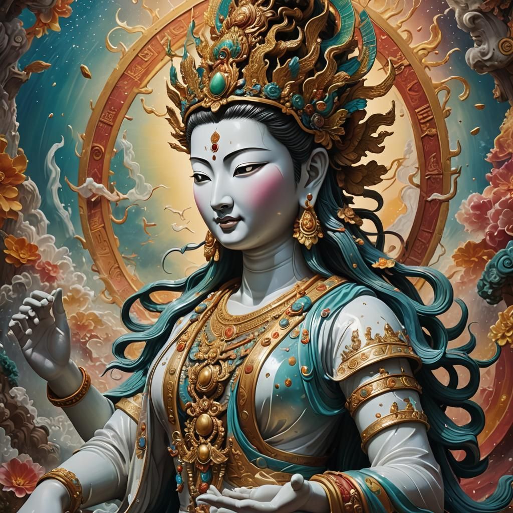 Avalokitesvara Bodhisattva Hyperrealistic Splash Art