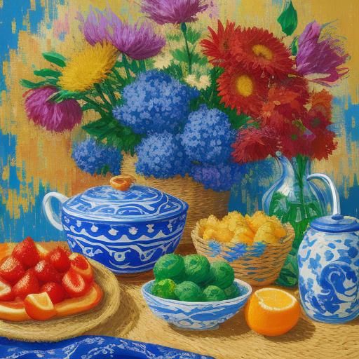 Abstract Expressionist Still Life with Overflowing Basket