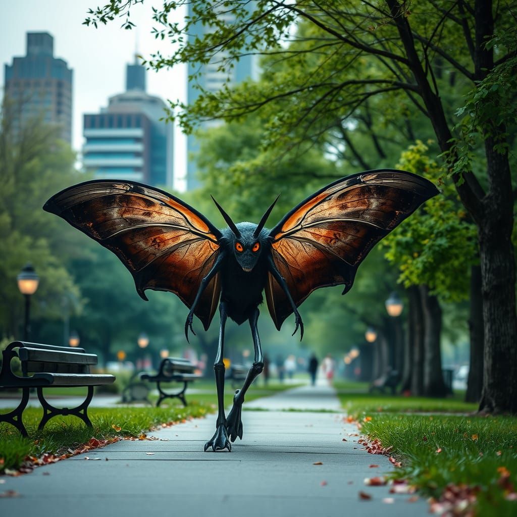 Mothman Strolls Through City Park