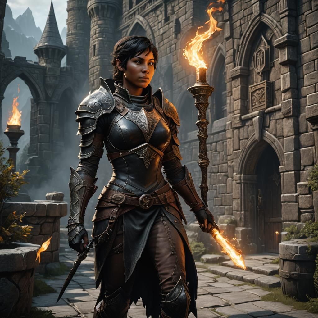 Dark-Skinned Warrior Enters Fortress in Skyrim Style