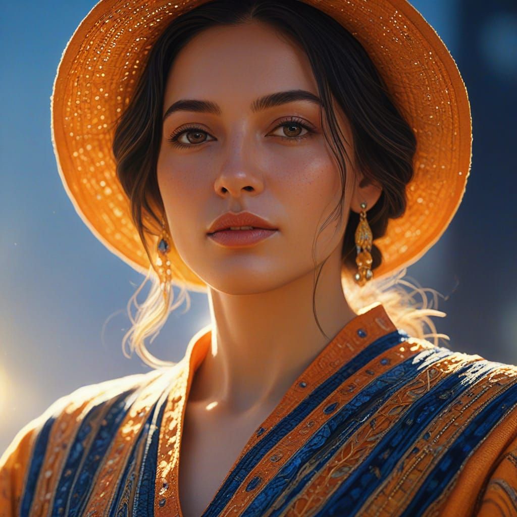 Hyper-Realistic Oil Painting of Woman in Gold Light