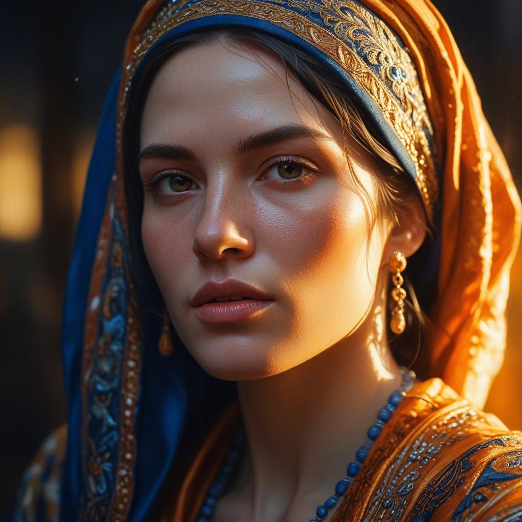 Woman in Intricate Clothing as Oil Painting