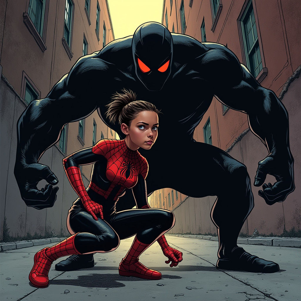 Spider-Girl Battles Villain in Graphic Novel Style