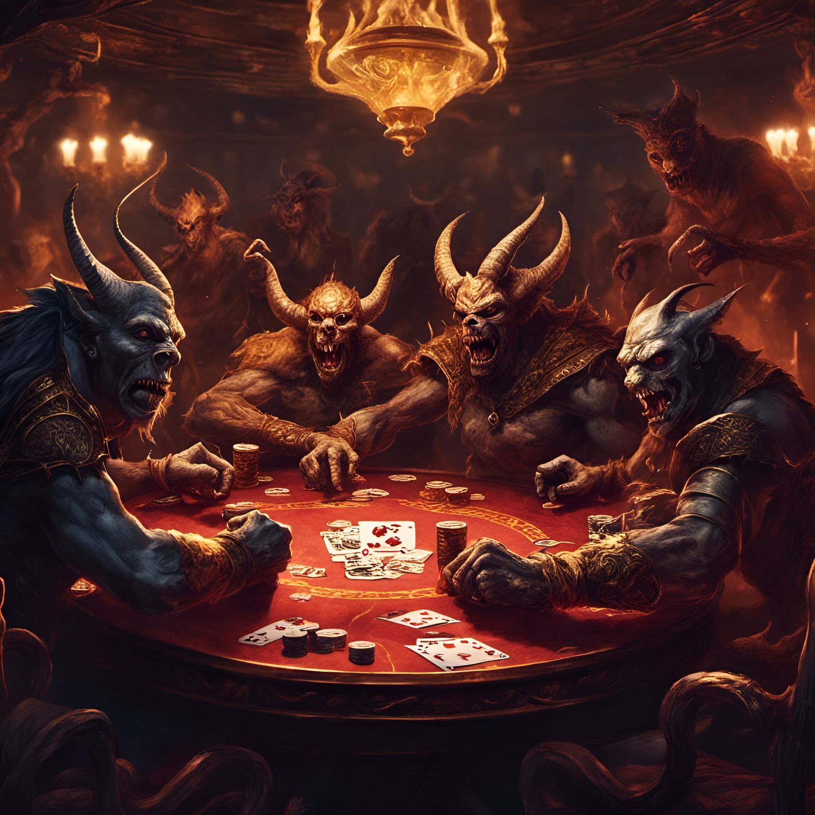 Demons Play Poker in Hell Casino