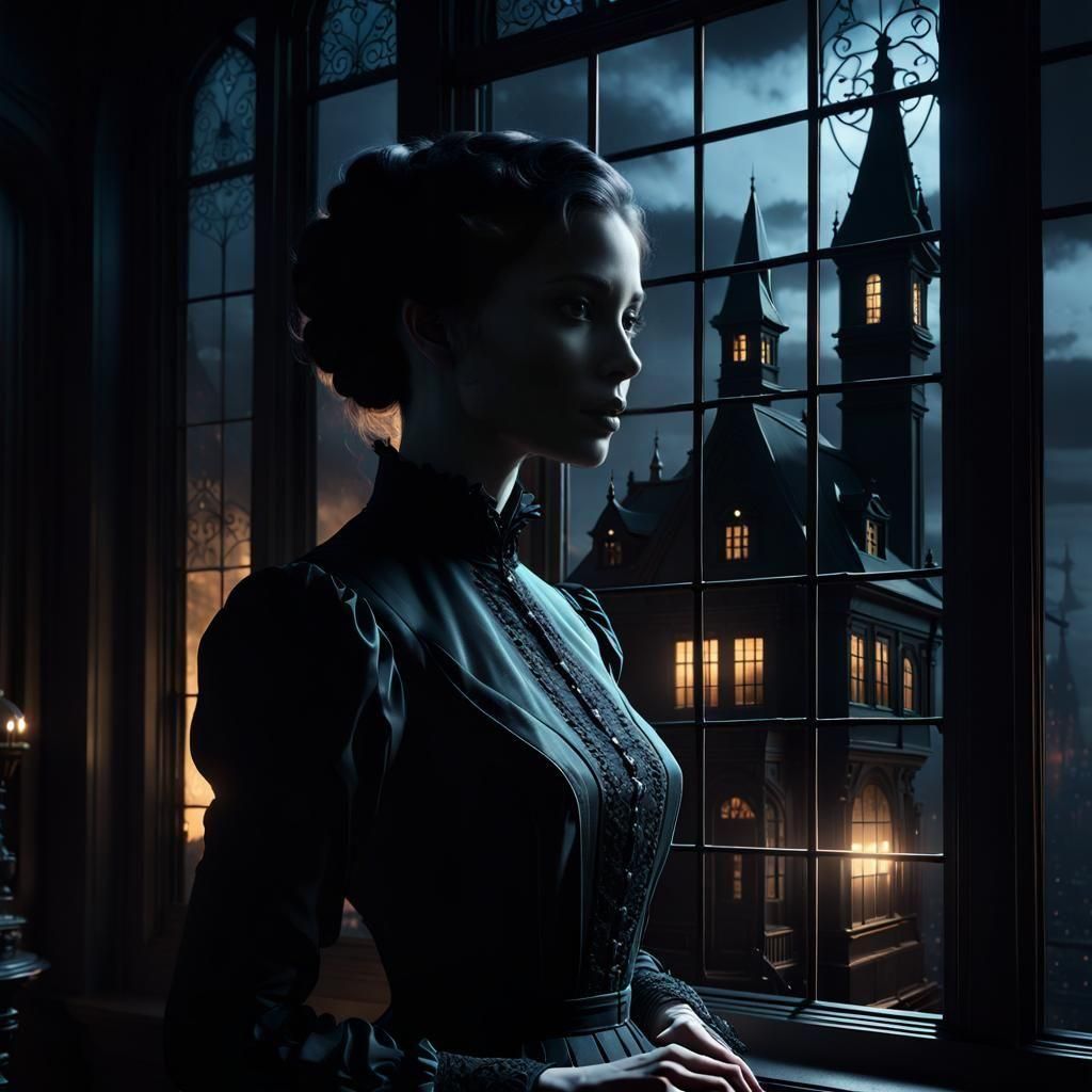 Mysterious Victorian Silhouette in Dark Cinematic Lighting