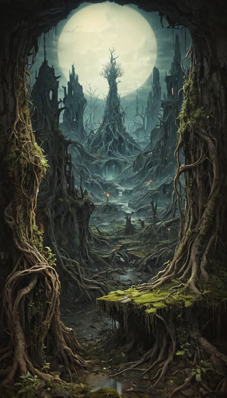 Surreal Melting Landscape in a Fantasy Pencil Drawing