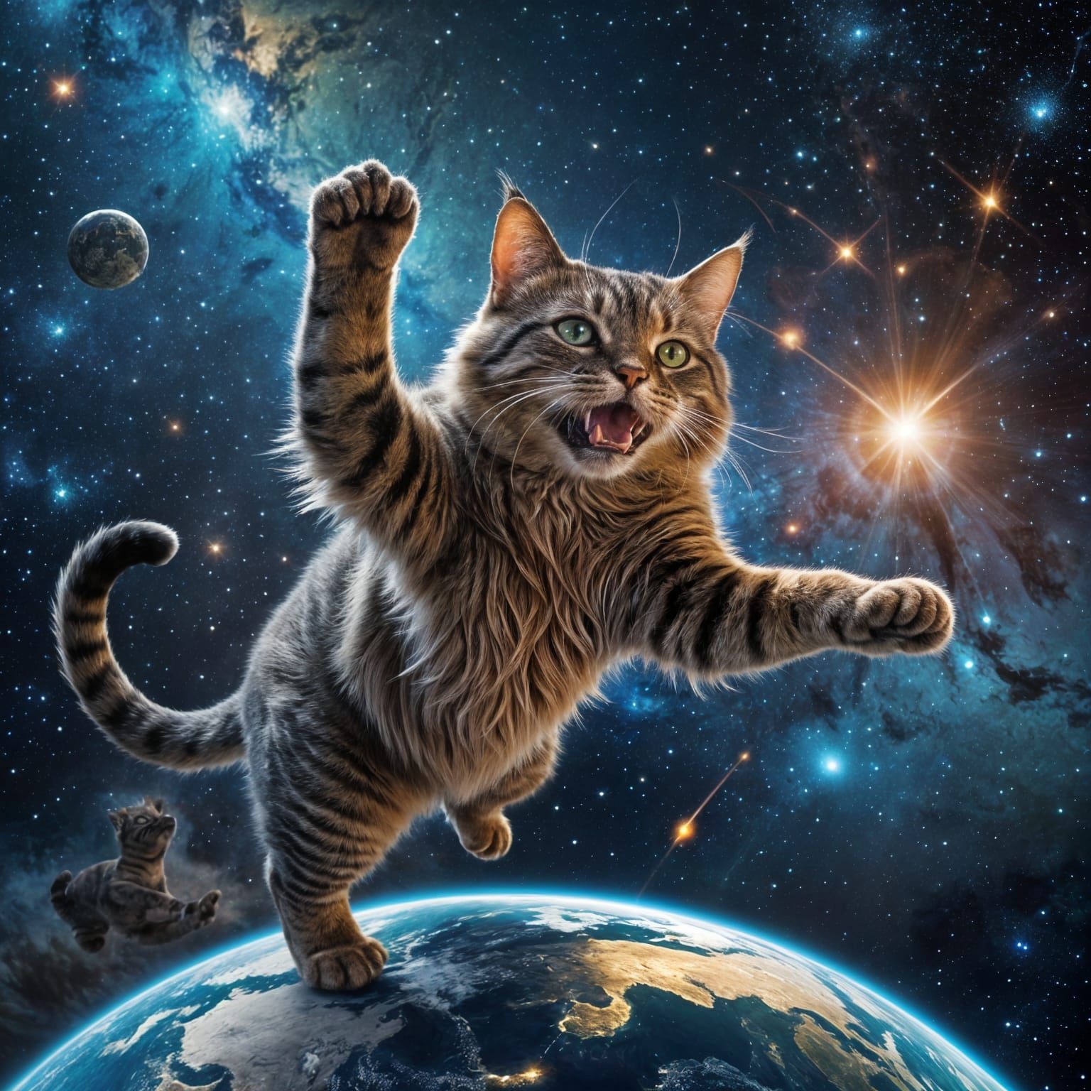 Cosmic Cat Plays with Planet Earth