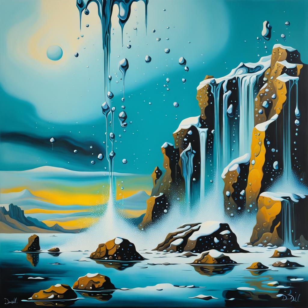 Surreal Abstract Rocks with Flowing Rain