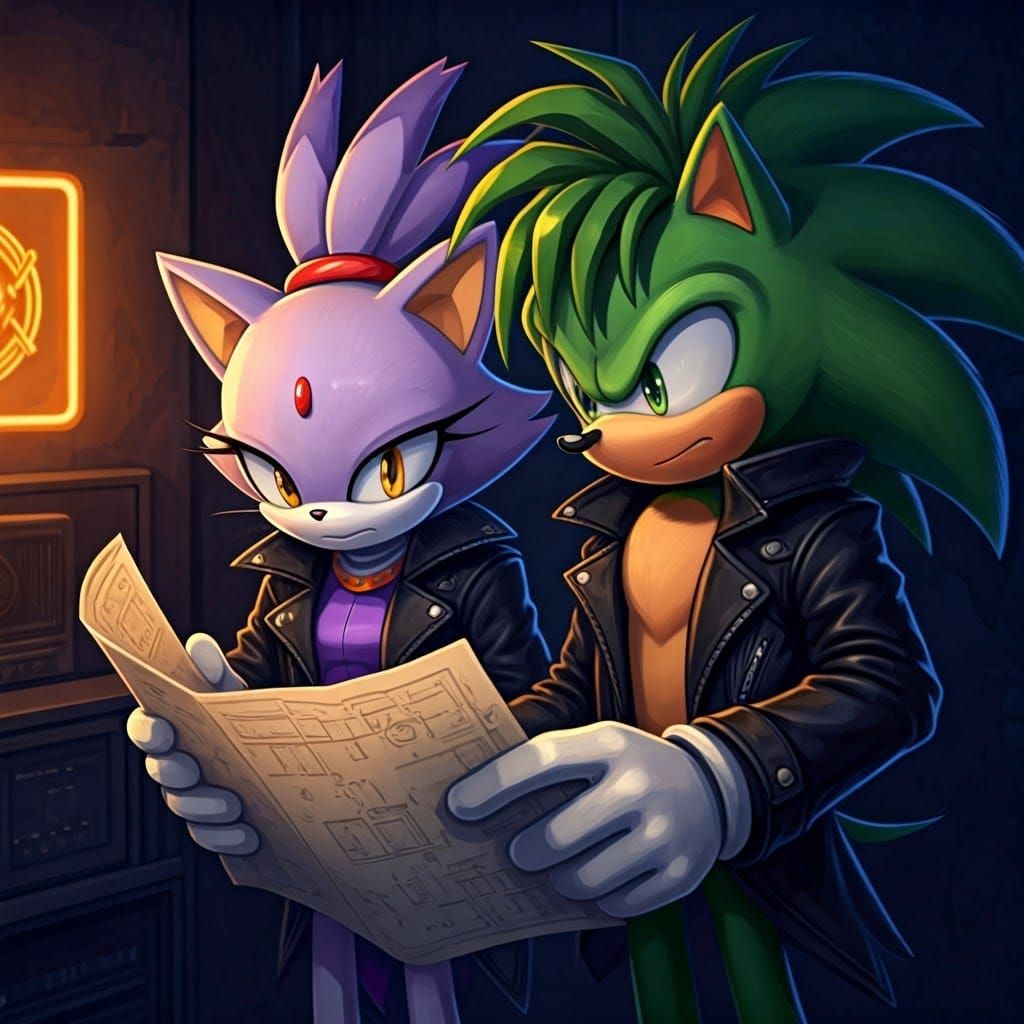 Mysterious Duo Plan High-Stakes Heist in Neon-Lit Alleyway