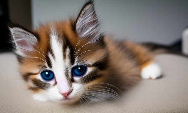 Adorable Fluffy Kitten Portrait in Hyperrealistic Style