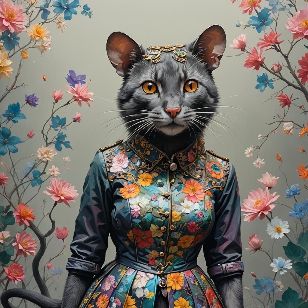 Hyperrealistic Rat and Cat Wife Double Exposure