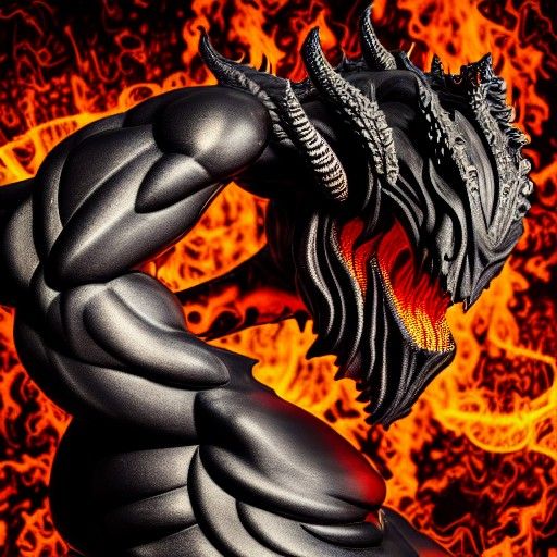 Typhon Statue in Black Marble with Fire Filigree