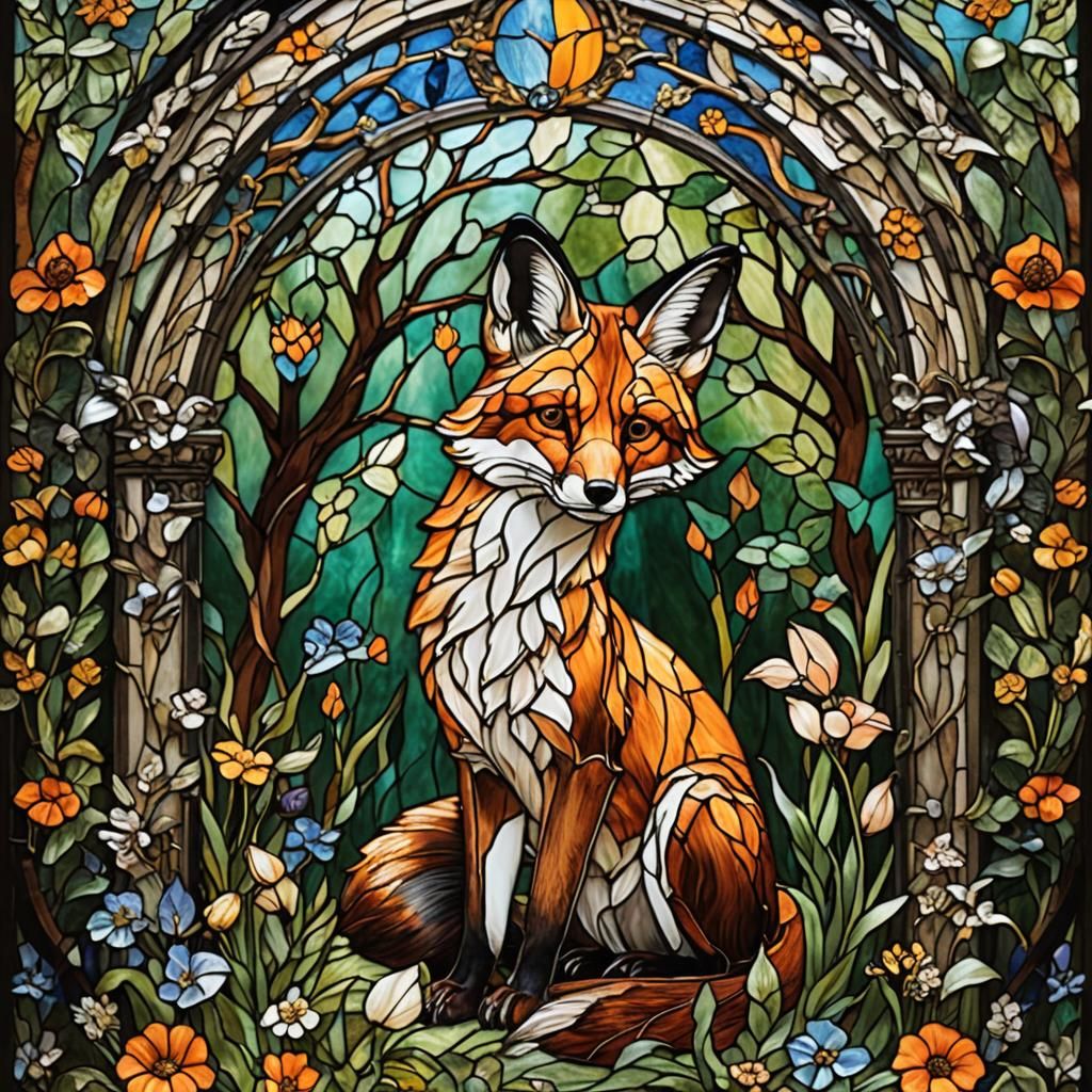 Stained Glass Art of a Fox and Rabbit