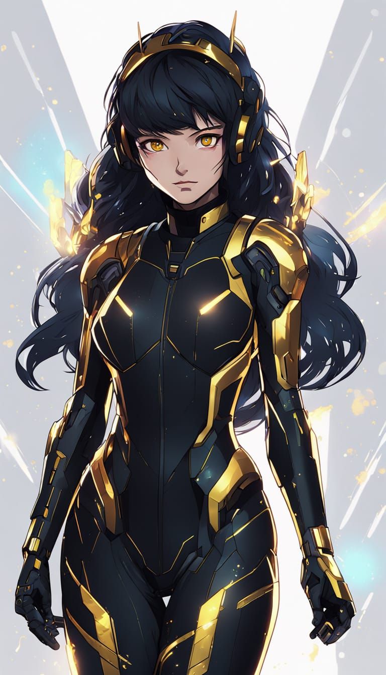 Anime Woman in Sci-Fi Skinsuit with Golden Eyes
