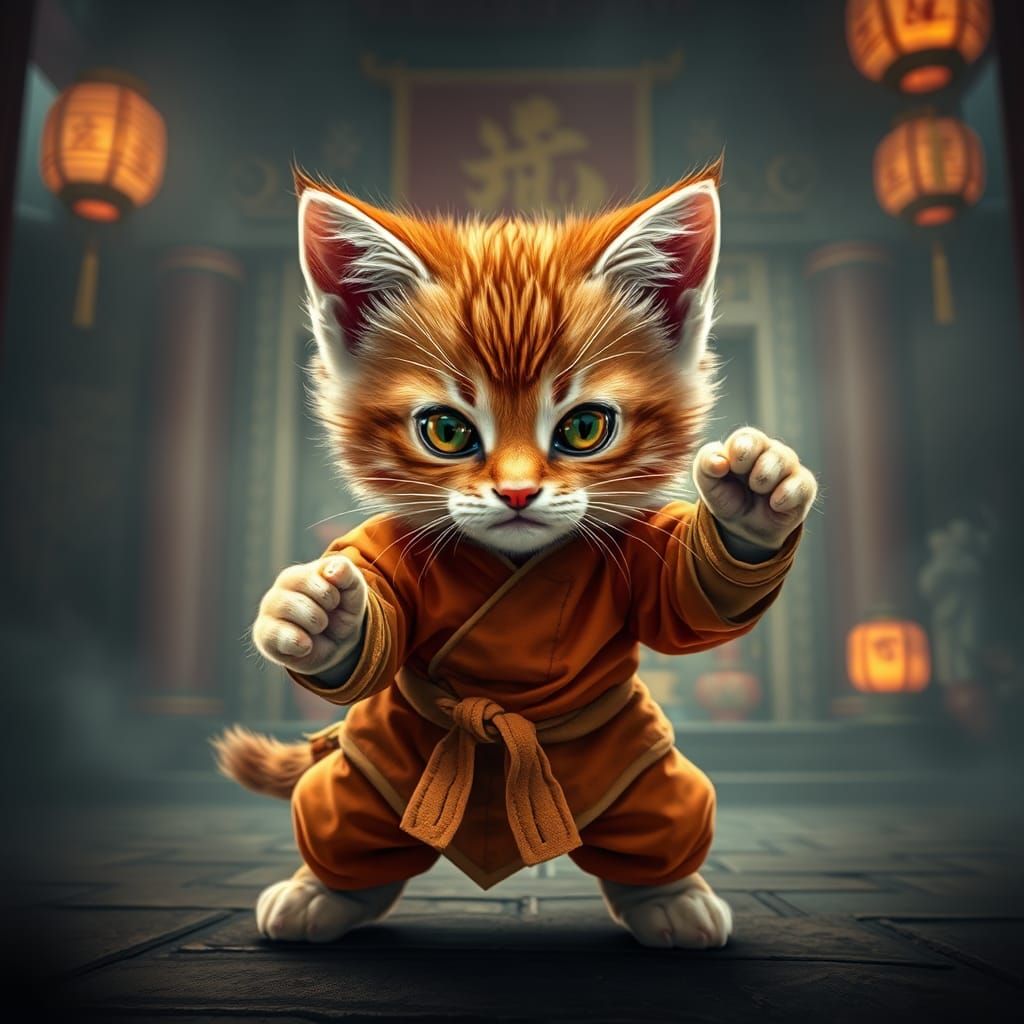 Majestic Kung Fu Kitten in Misty Temple