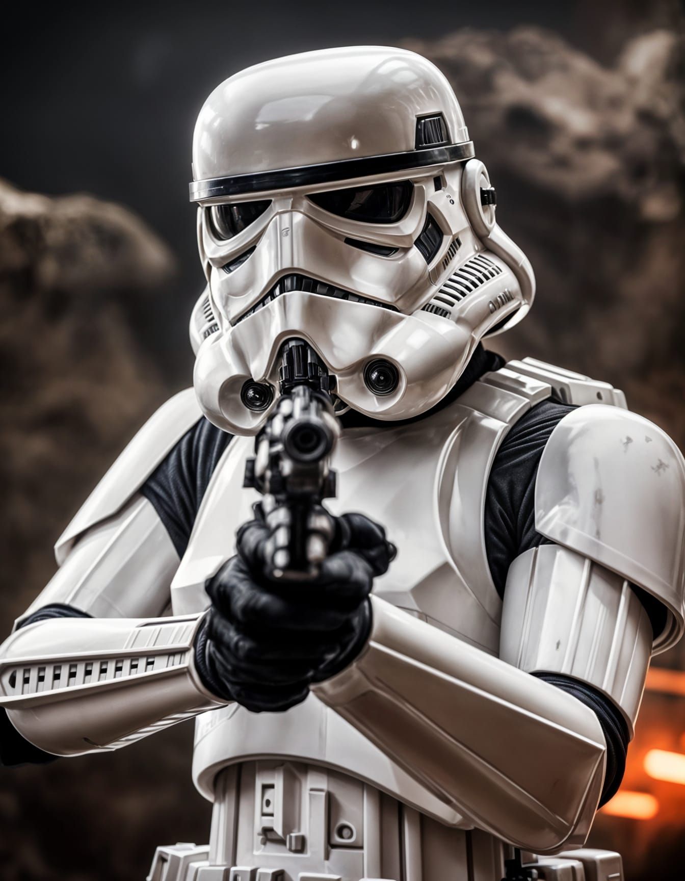Imperial Stormtrooper Points Blaster in Cinematic Vignette