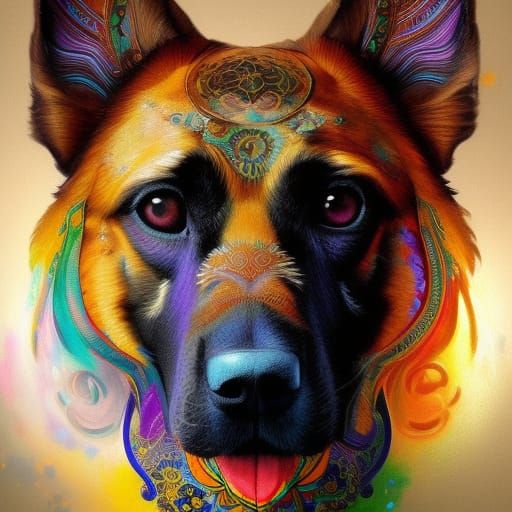 Detailed Mandala German Shepherd Portrait