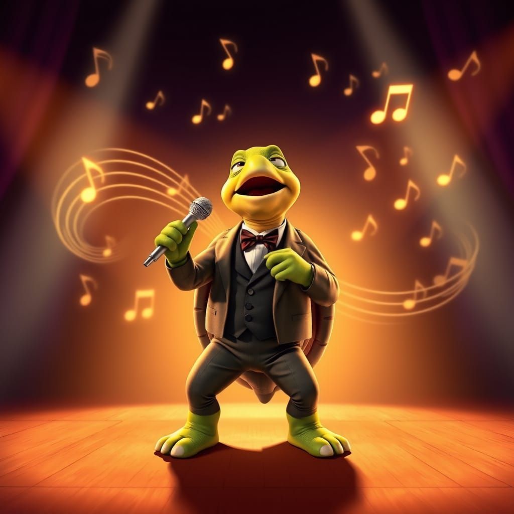 Turtle Singer in Pixar Animation Style