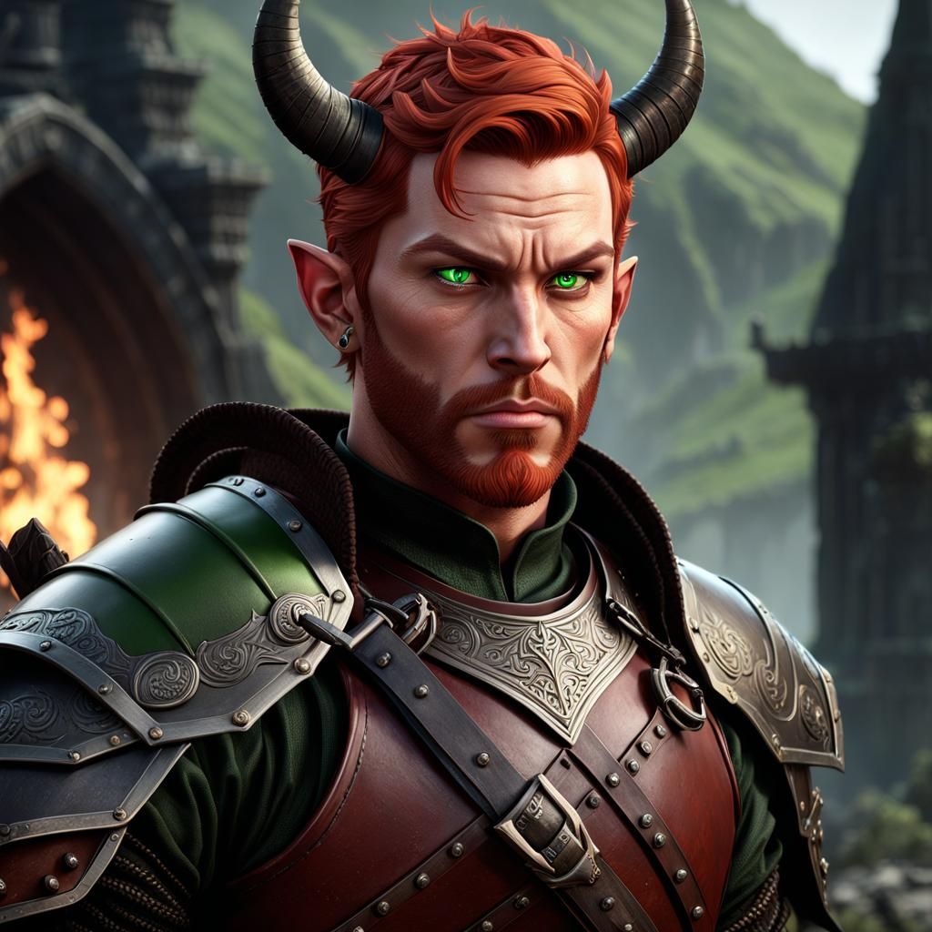 Tired Tiefling Father in Rogue Armor: Fantasy Art