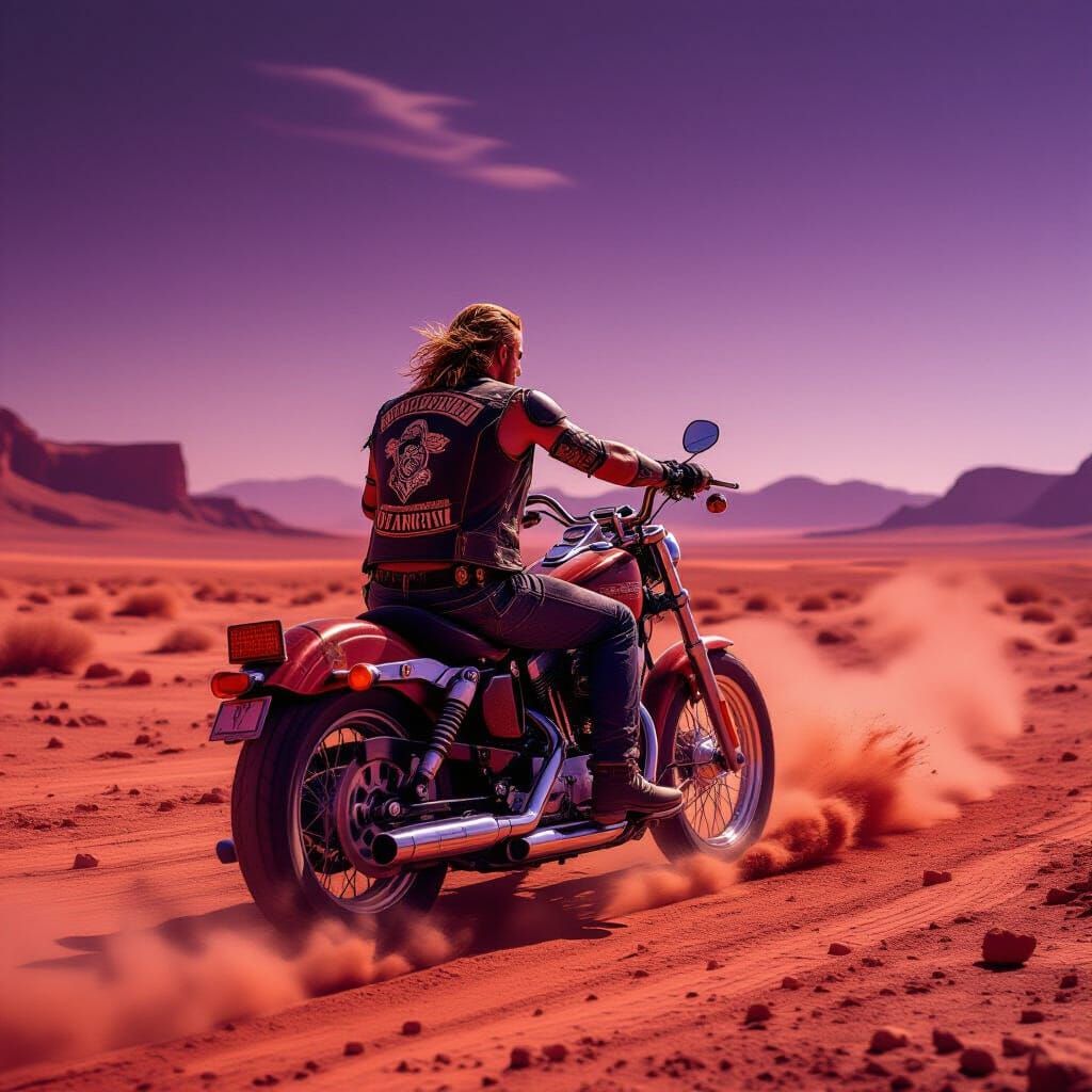 Biker on Mars in Dystopian Film Still