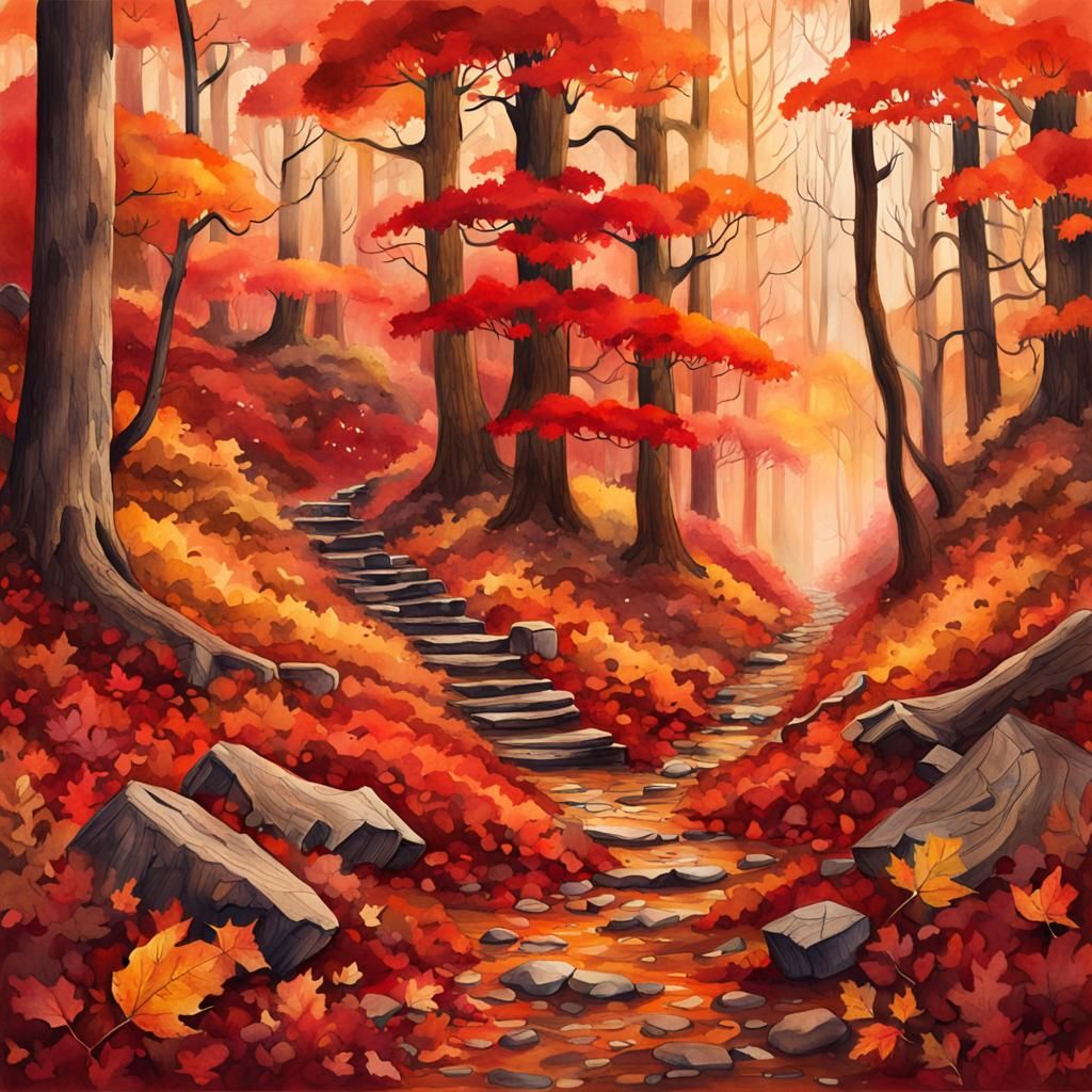 Vivid Watercolour of an Autumn Forest