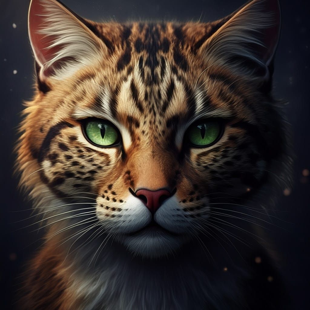 Hyperreal Cat Woman with Calico Fur and Green Eyes