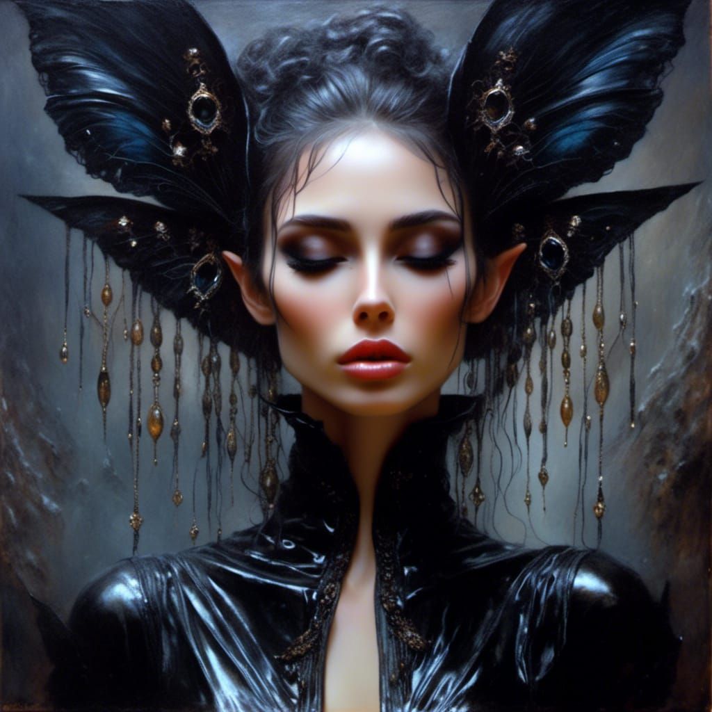 Gothic Tunisian Woman in Latex Coat Oil Painting