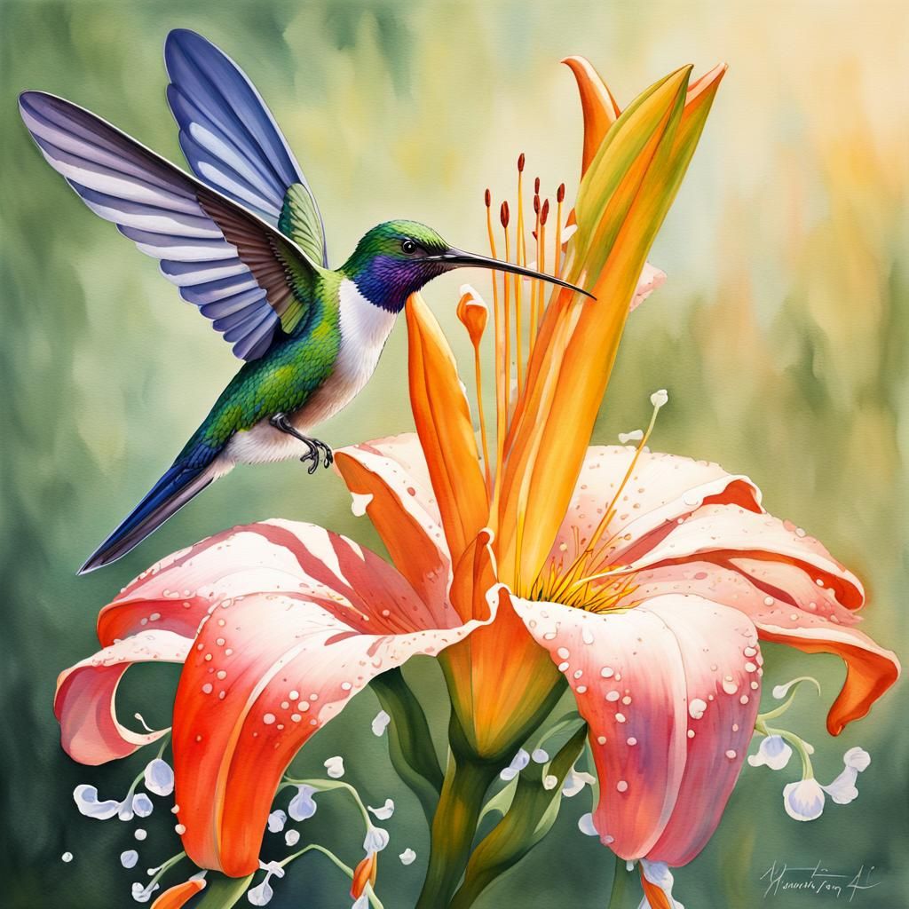 colibri in lily flower
