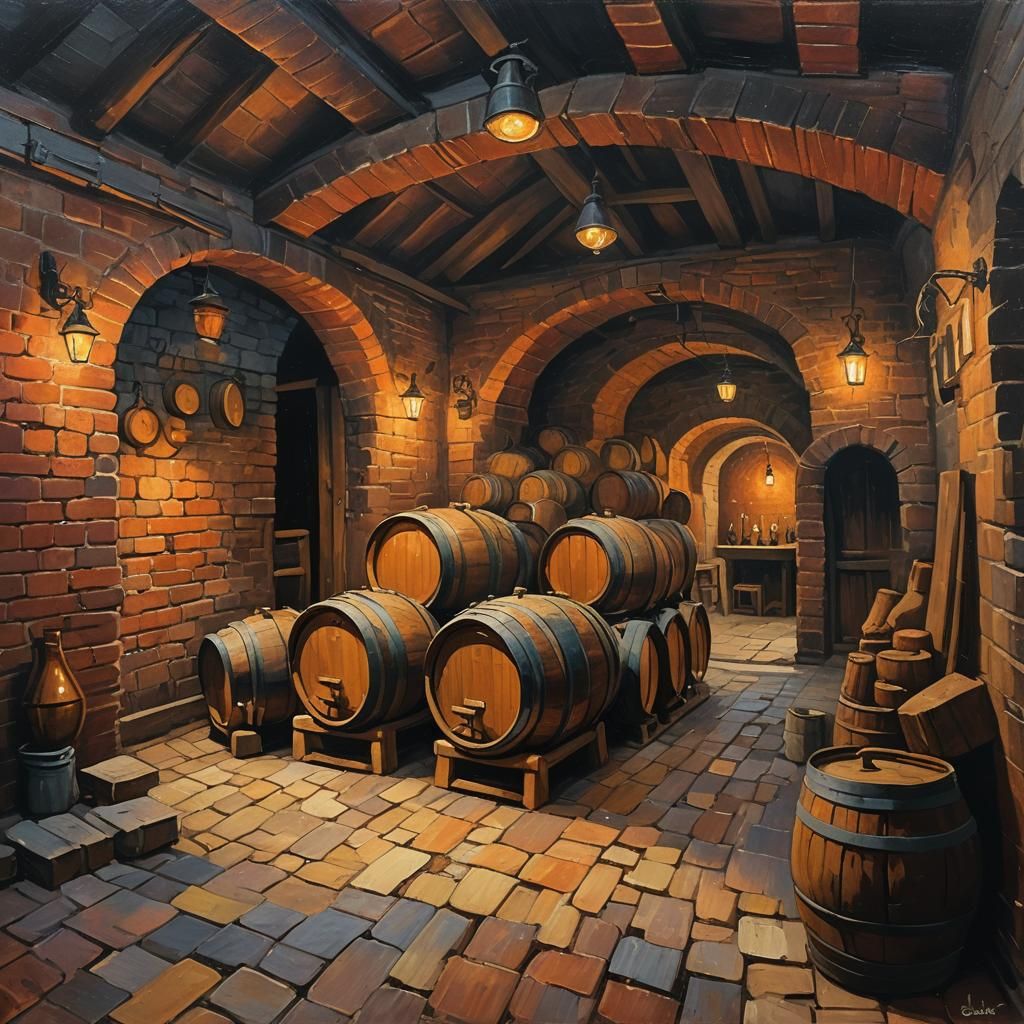 Wine Cellar in Neo-Impressionist Expressionist Style