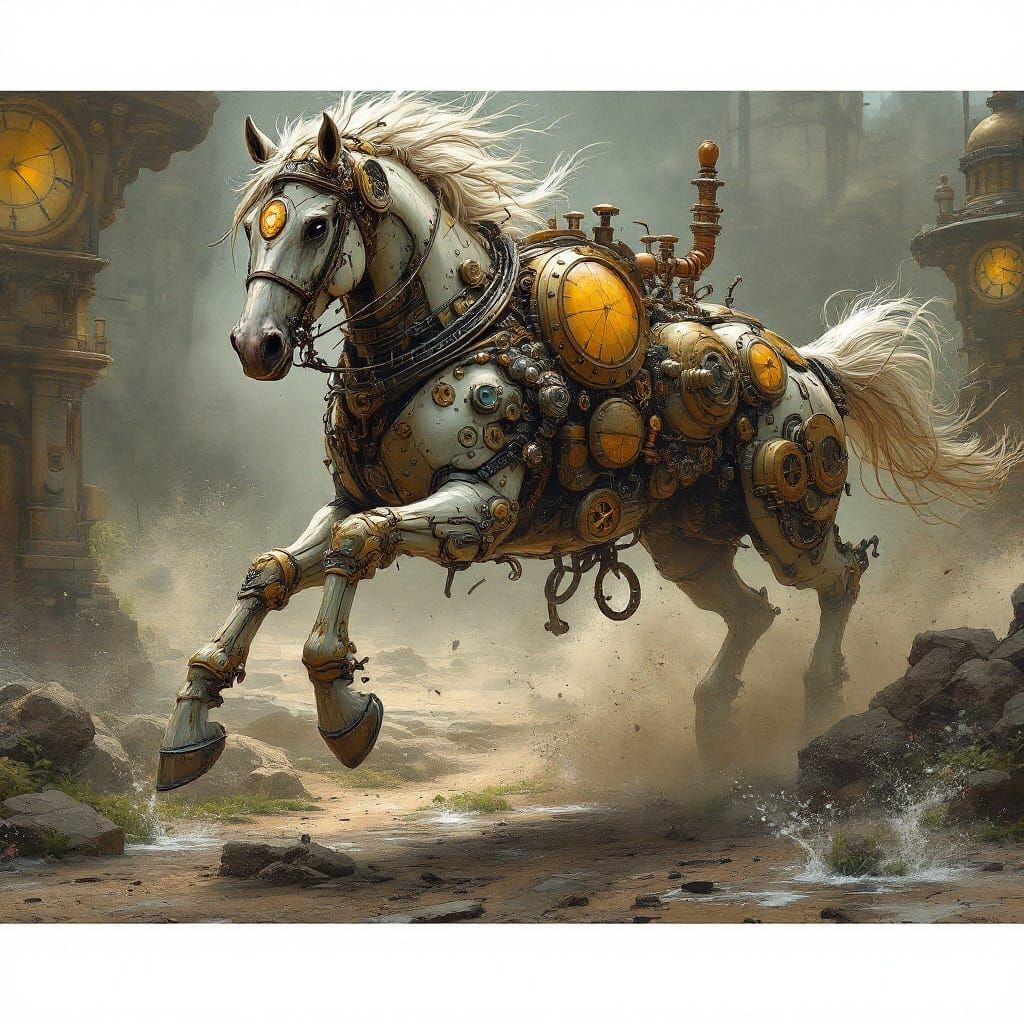 Steampunk Horse in Biomechanical Industrial Style