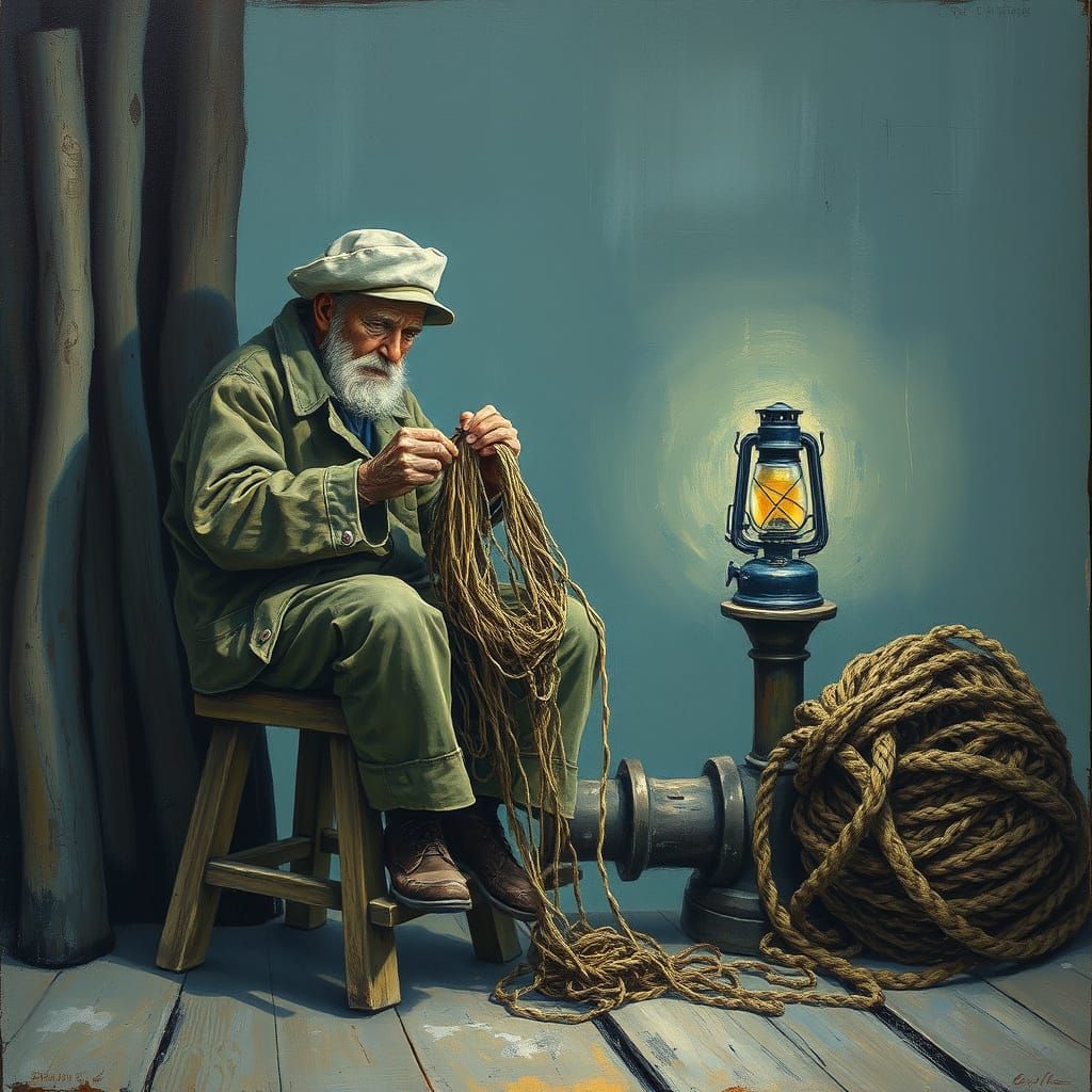 Weathered Sailor in Flickering Light