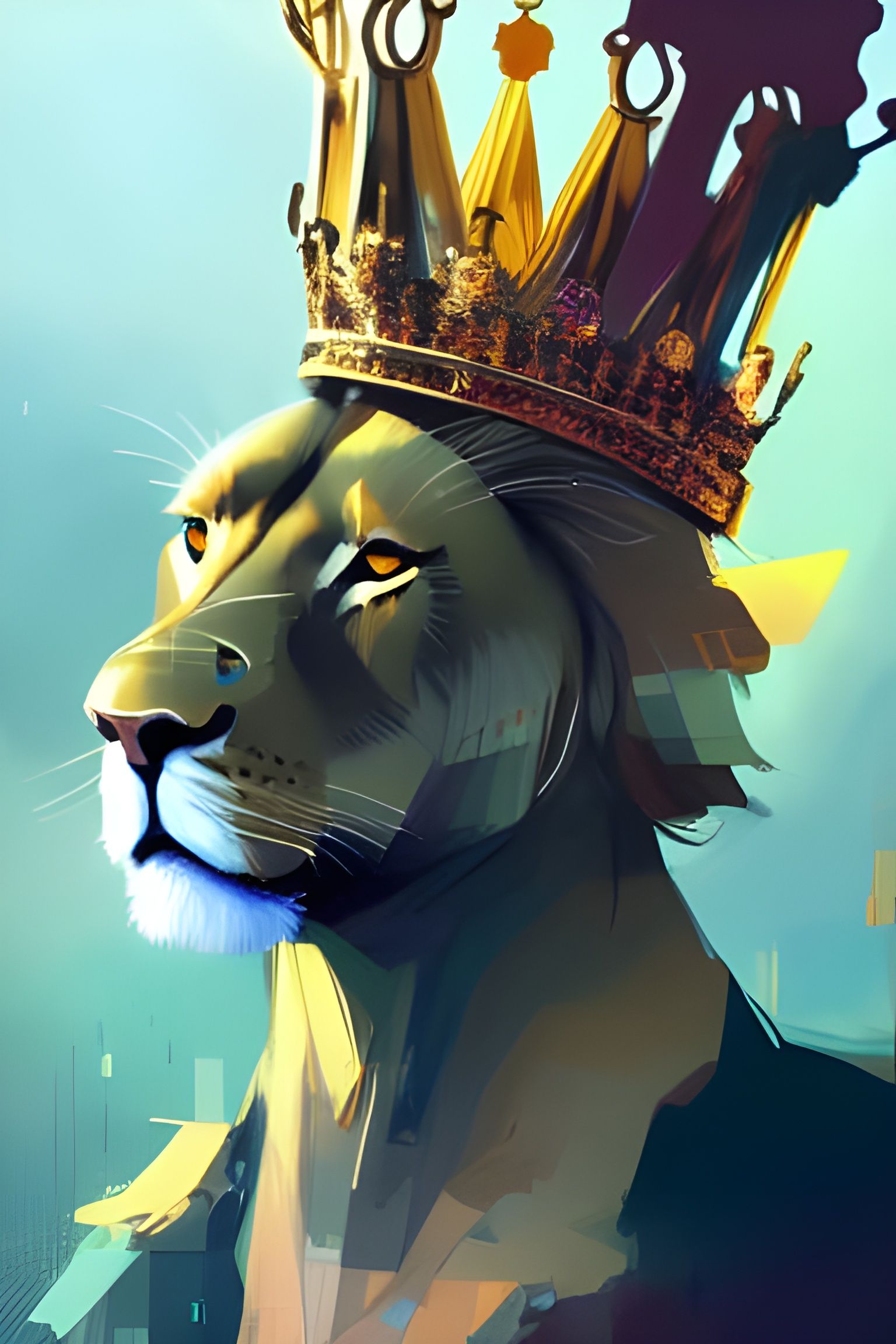 Majestic Lion King Portrait in Digital Illustration
