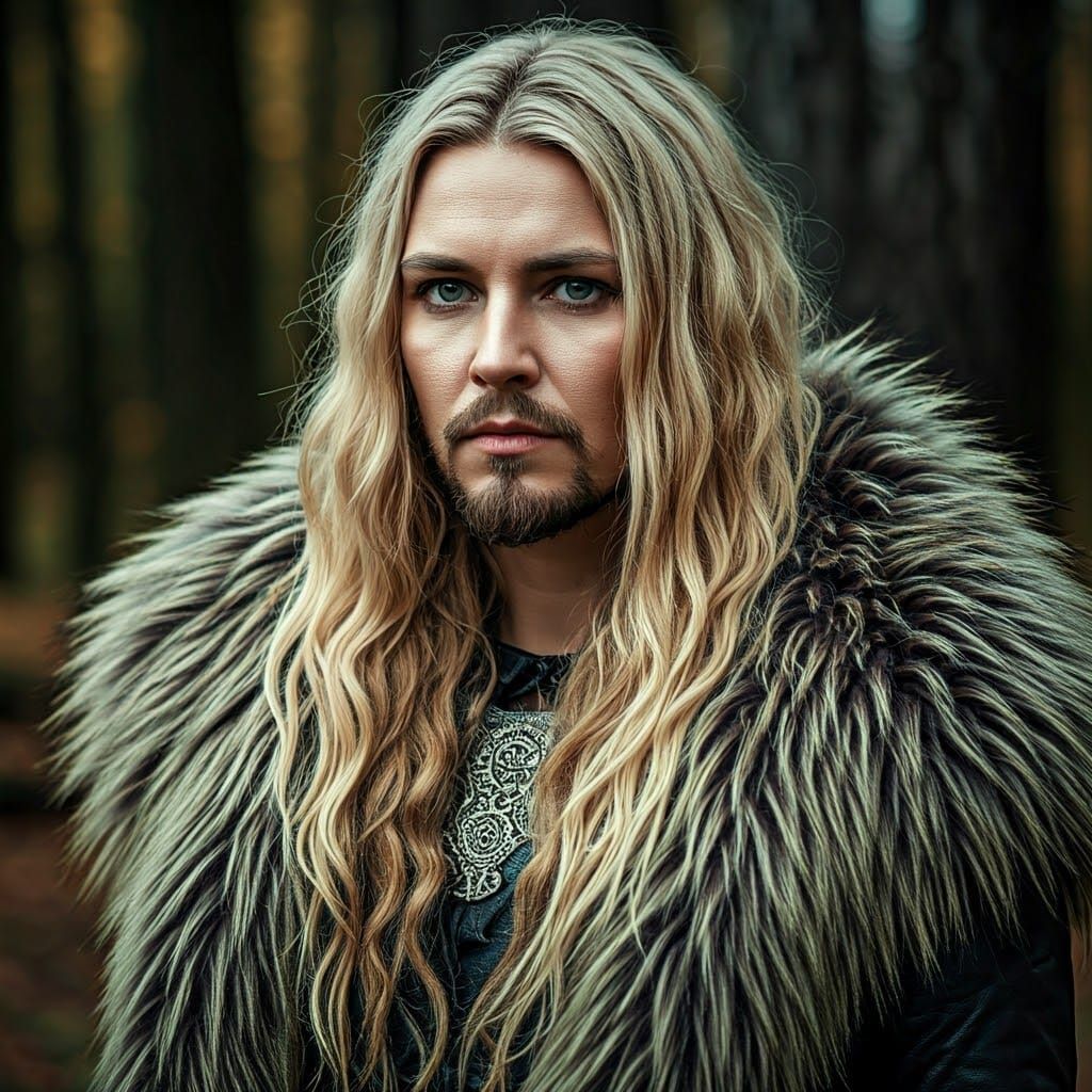 Viking Leader Embraces Blonde on Snowy Castle Tower