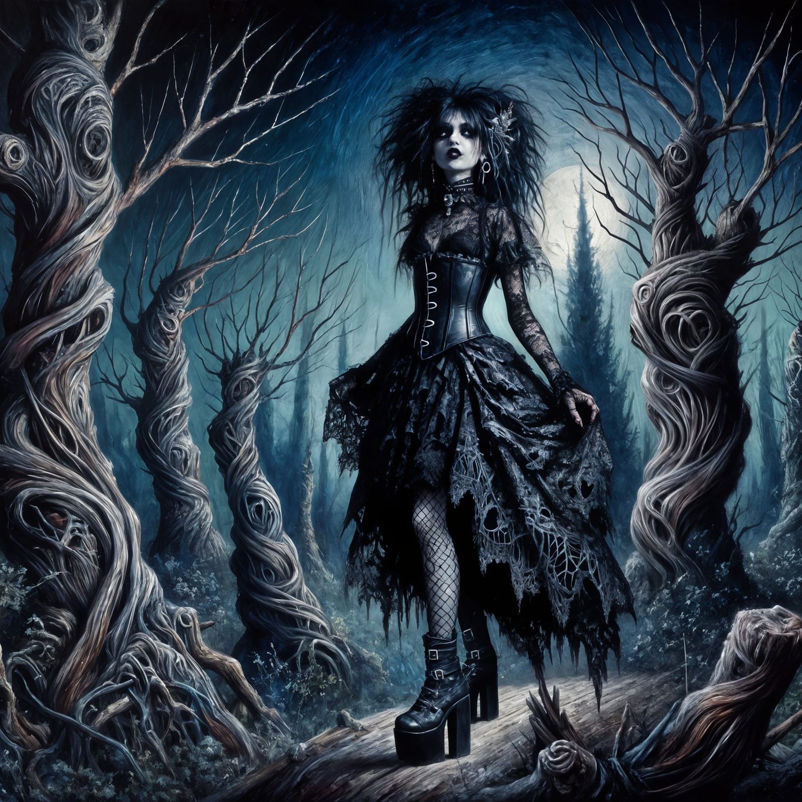 Gothic Fairy in a Haunting Forest