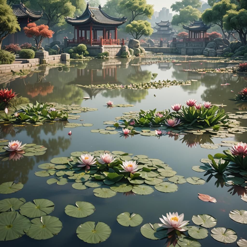 Chinese Lily Pond Concept Art in 4K