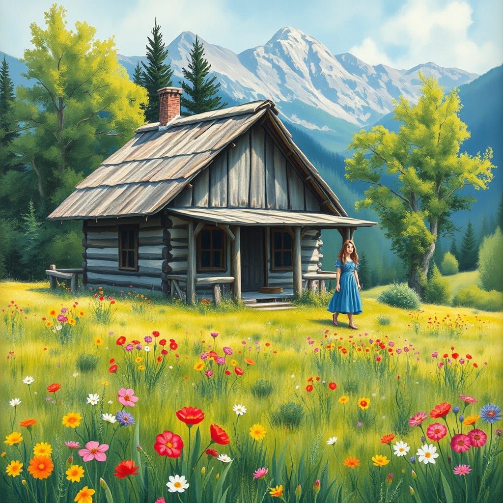 Ethereal Countryside Haven in Vibrant Gouache Style